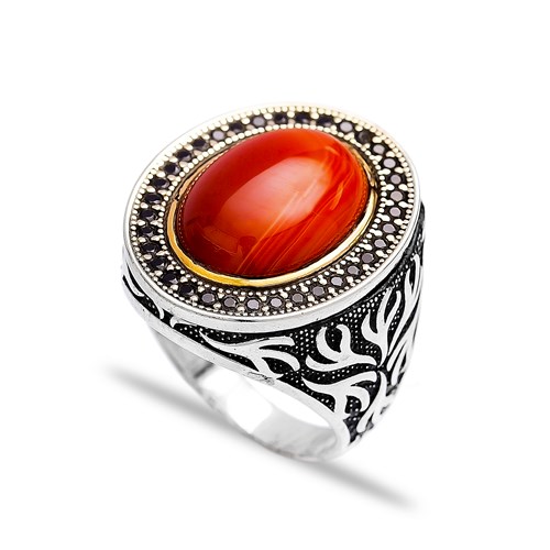 Red Agate Authentic Men Ring Wholesale Handmade 925 Sterling Silver